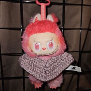 Rose Colored Crochet Poncho For Labubu